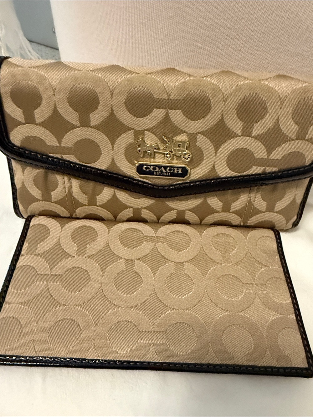 Coach Khaki Signature Op Art Trifold Wallet